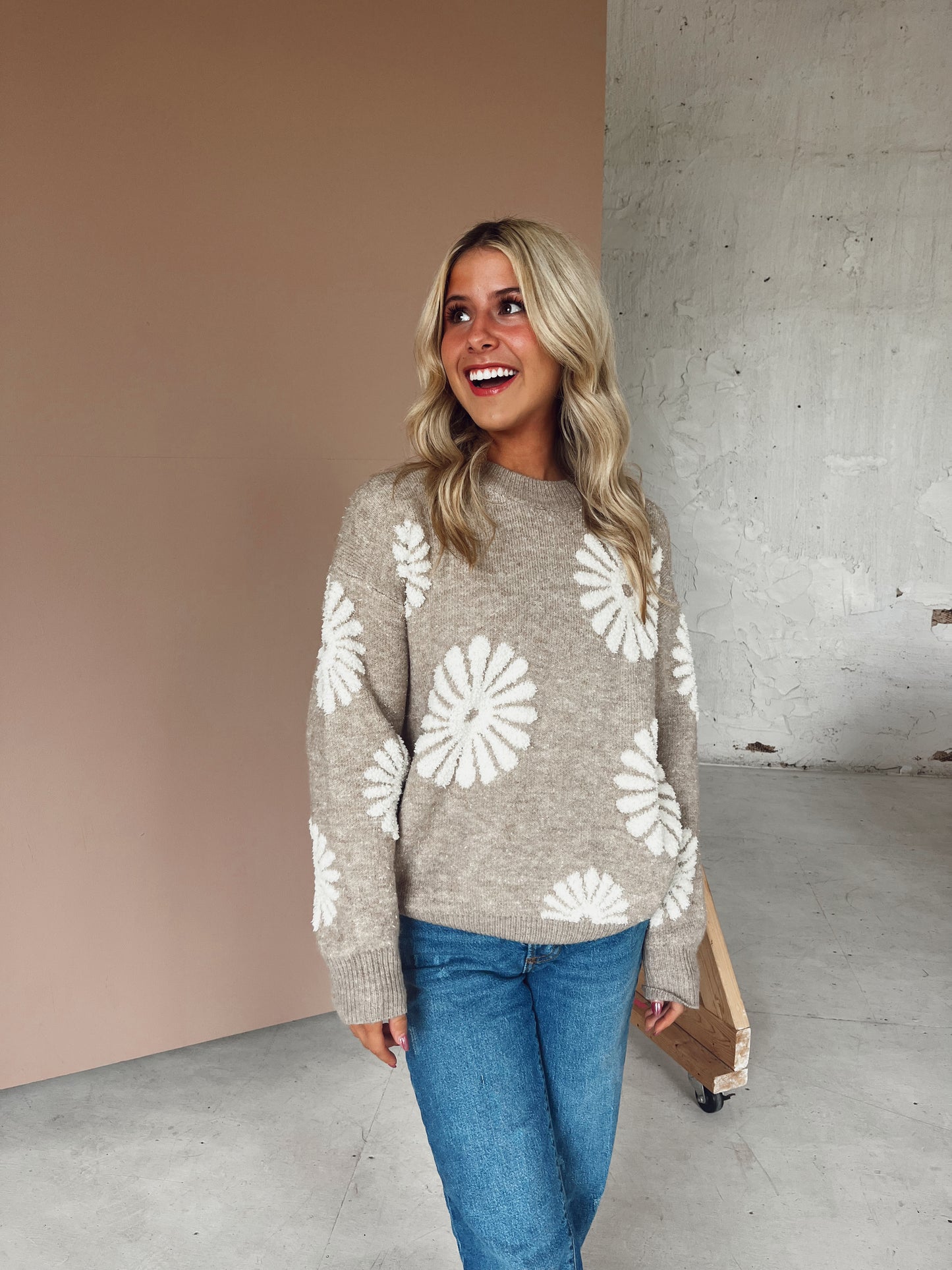 ESTHER TAUPE FLORAL SWEATER