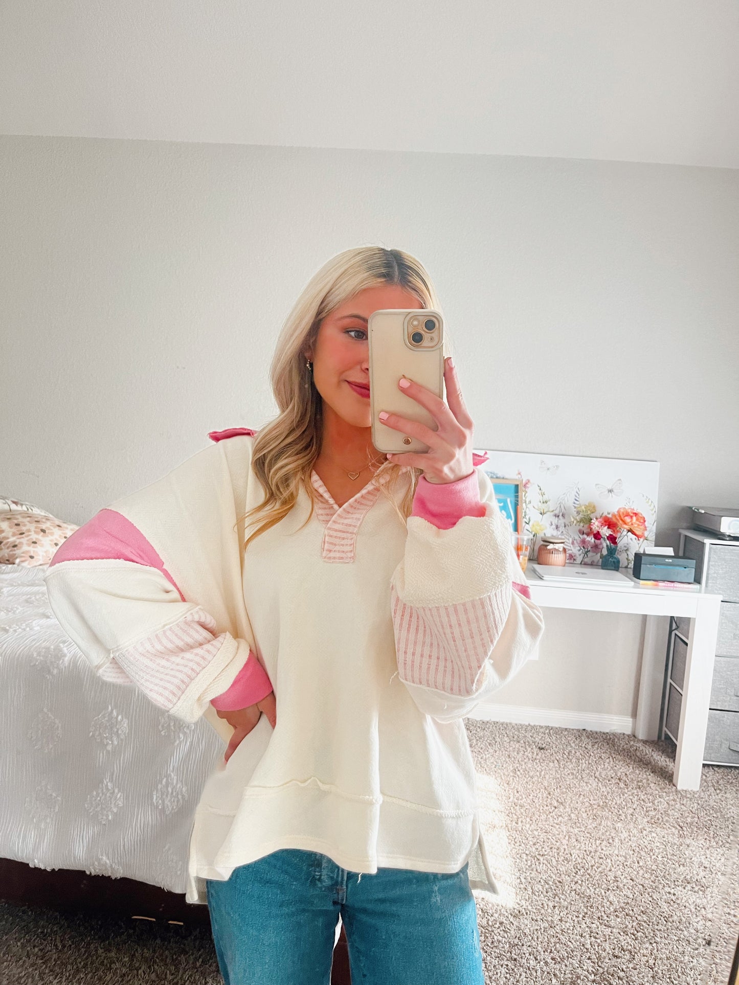 MILLIE PINK & WHITE PULLOVER