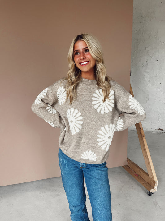 ESTHER TAUPE FLORAL SWEATER