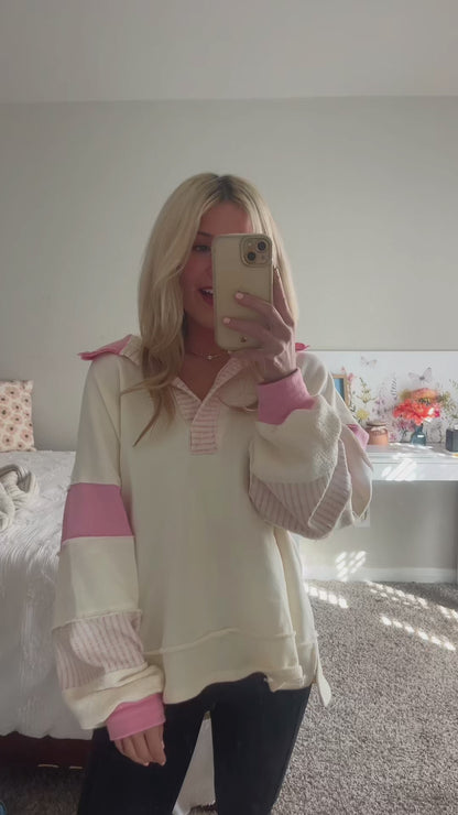 MILLIE PINK & WHITE PULLOVER